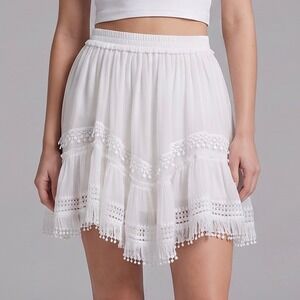 Rococo Sand Cia‎ Crochet Fringe Mini Skirt Resort Wear Boho NEW size XS